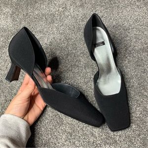 Stuart Weitzman square toe microfiber heel